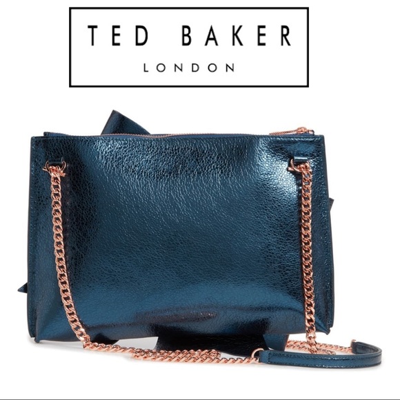 NWT Ted Baker Aliysa Crackle Bow Leather Clutch